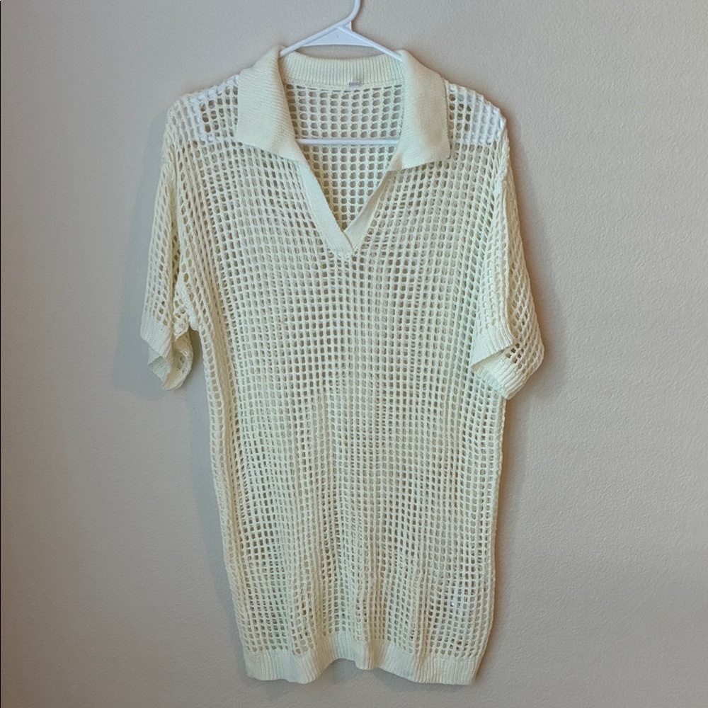 Cream Knit Mesh Polo Shirt
